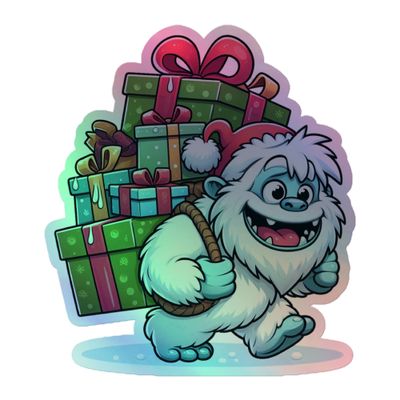 Funny Christmas Yeti Holographic Sticker