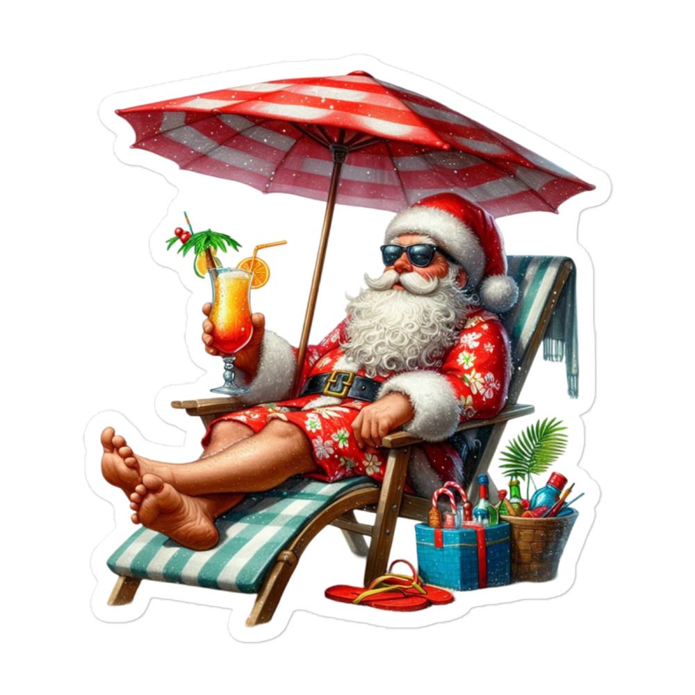 Funny Santa Tropical Vacation Sticker