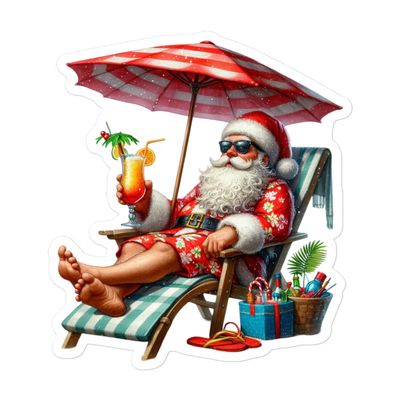 Funny Santa Tropical Vacation Sticker