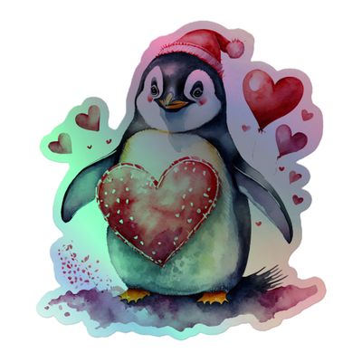Valentine Love Penguin Holographic Sticker