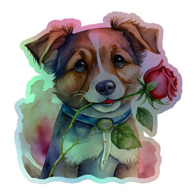 Cute Valentine Puppy Holographic Sticker