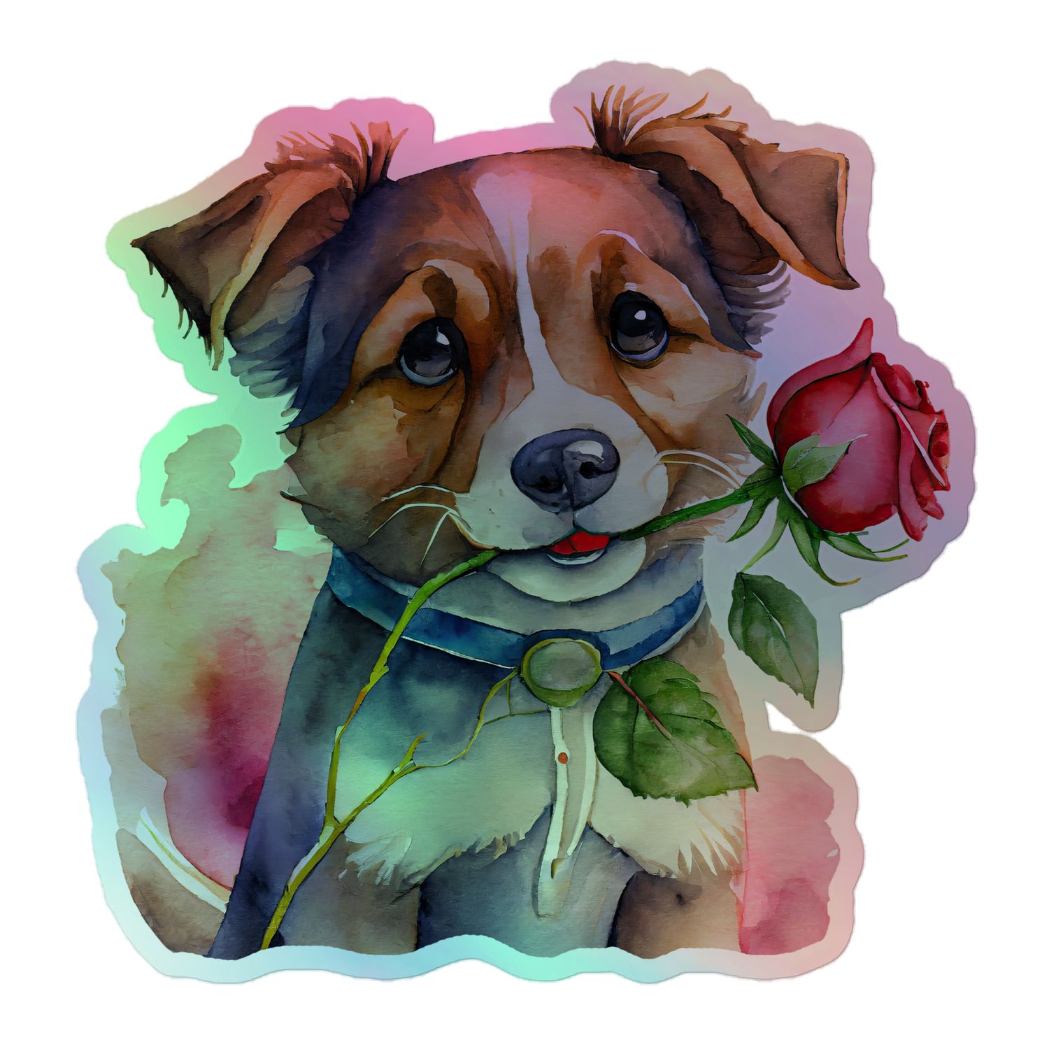 Cute Valentine Puppy Holographic Sticker