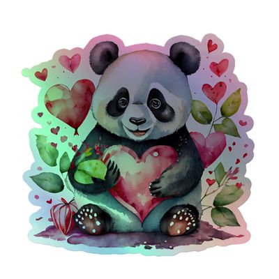 Cute Valentine Panda Holographic Sticker