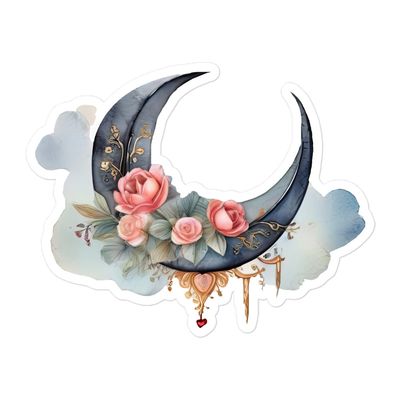Valentine Moon and Roses Sticker