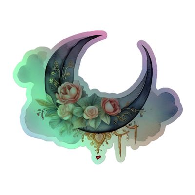 Valentine Moon and Roses Holographic Sticker