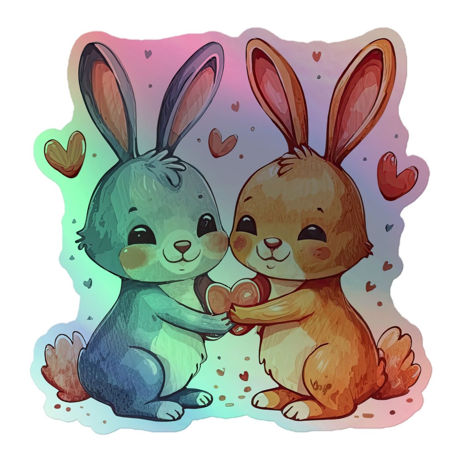 Valentine Love Rabbits Holographic Sticker