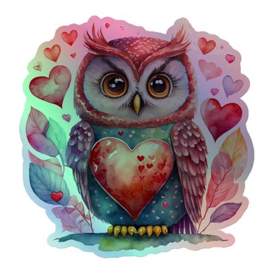 Valentine Love Owl Holographic Sticker
