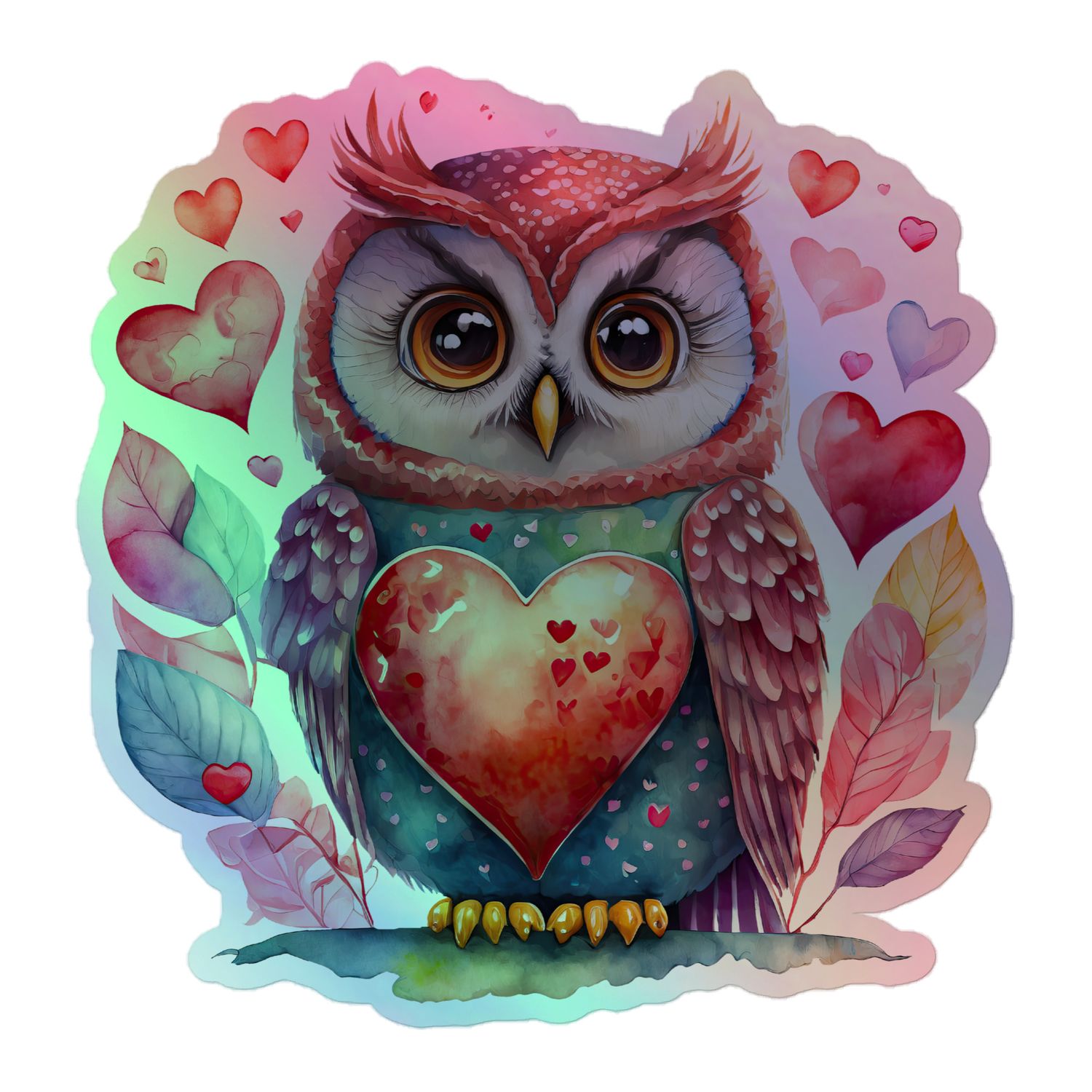 Valentine Love Owl Holographic Sticker