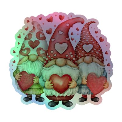 Valentine Love Gnomes Holographic Sticker