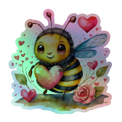 St. Valentines Love Bubble Bee Holographic Sticker