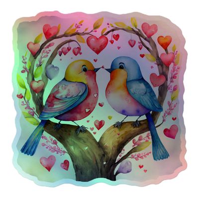 Valentine Love Birds Holographic Sticker