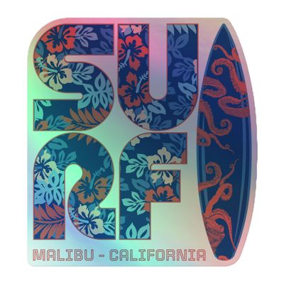 Surf Malibu California Holographic Sticker