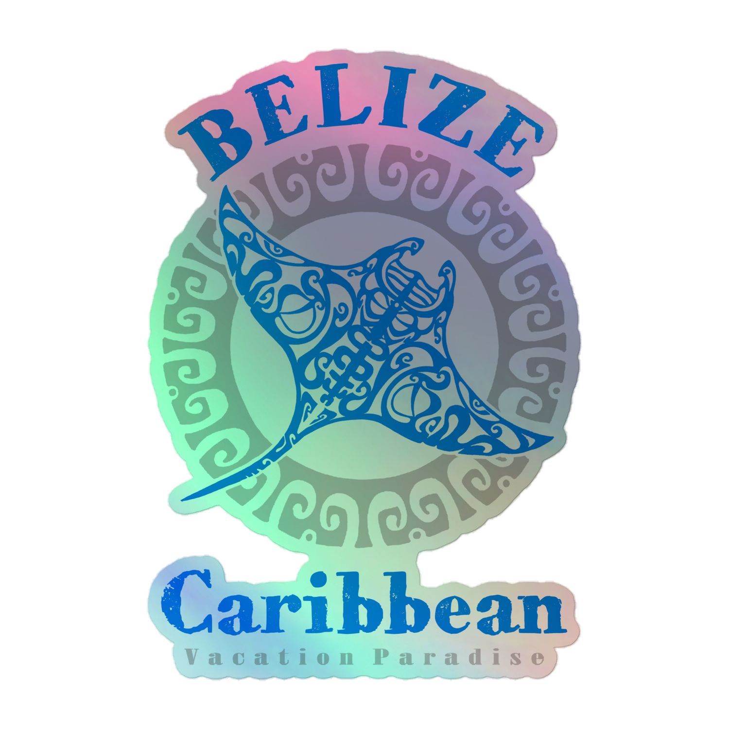 Belize Manta Ray Tribal Tattoo Holographic Sticker