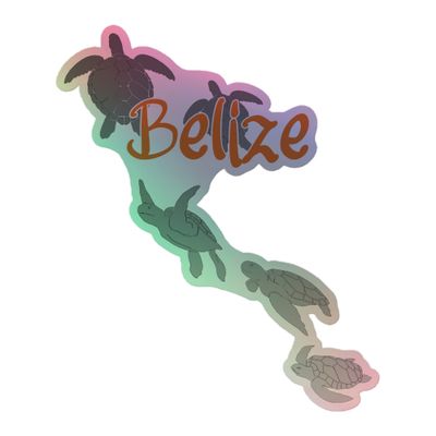 Belize Sea Turtle Holographic Sticker, Scuba Diving with Turtles