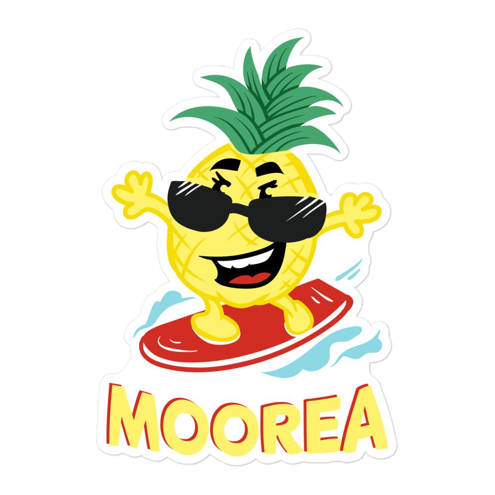 Moorea Pineapple Surfer Sticker, Funny Surfing Pineapple