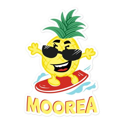 Moorea Pineapple Surfer Sticker, Funny Surfing Pineapple