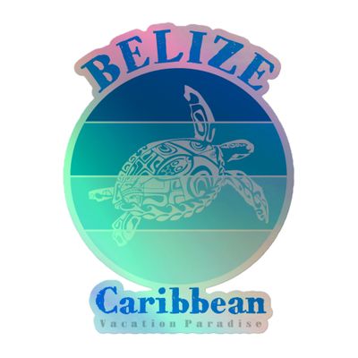 Belize Sea Turtle Blue Design Holographic Sticker