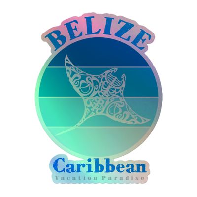 Belize Manta Ray Blue Design Holographic Sticker