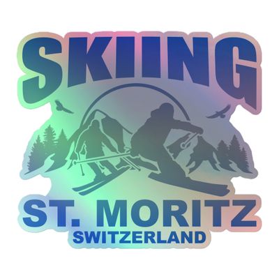 Skiing St. Moritz Switzerland Holographic Sticker