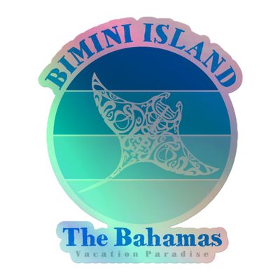 Manta Ray Bimini Island Blue Design Holographic Sticker