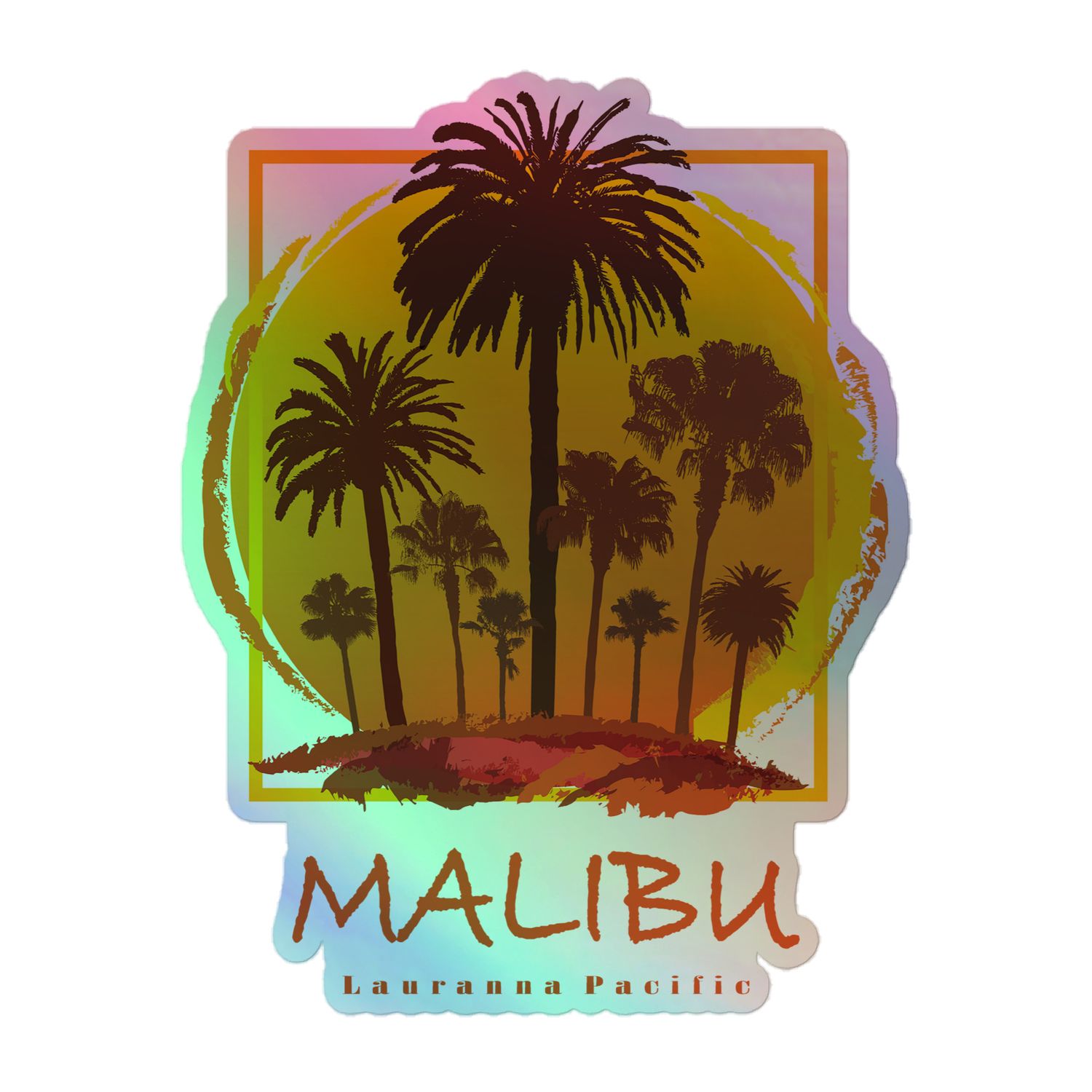 Malibu Sunset Palms Holographic Sticker