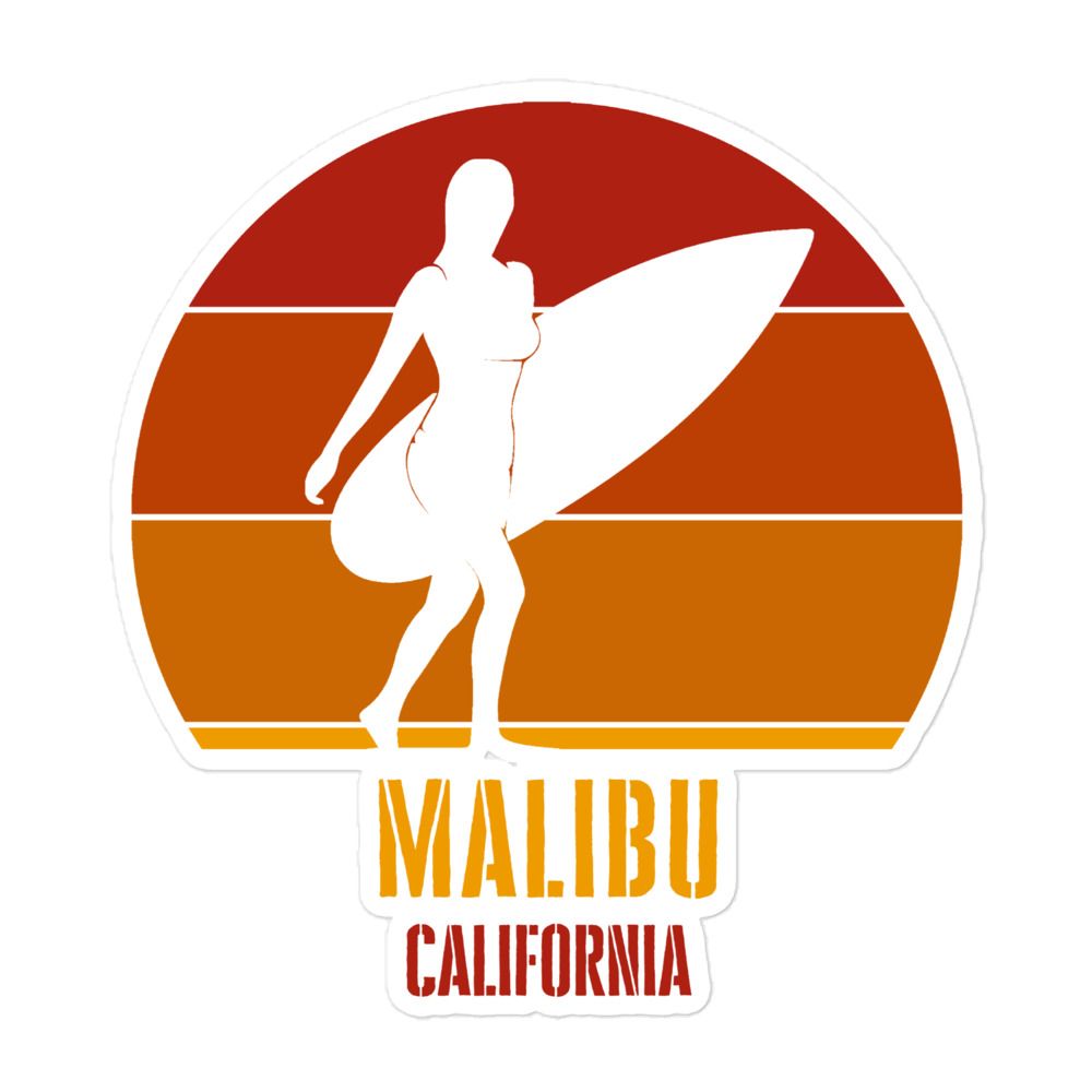 Surfing Malibu California, Californian Surfer Girl Red Design Sticker