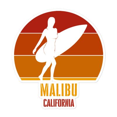 Surfing Malibu California, Californian Surfer Girl Red Design Sticker
