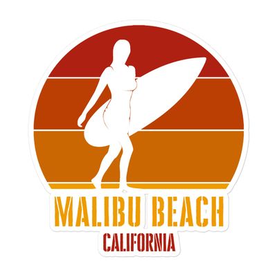 Surfing Malibu Beach California, Californian Surfer Girl Red Design Sticker