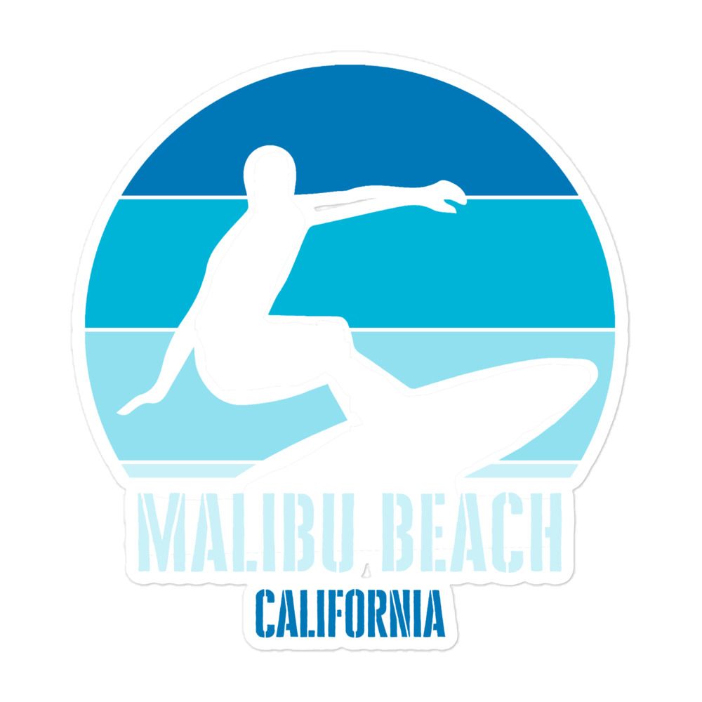 Surfing Malibu Beach California, Californian Surfer Blue Design Sticker