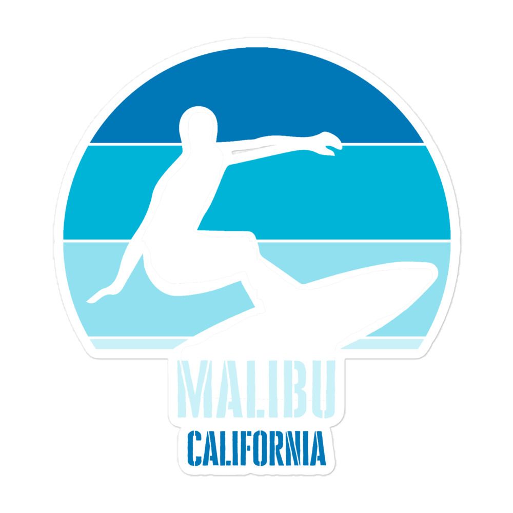 Surfing Malibu California, Californian Surfer Blue Design Sticker
