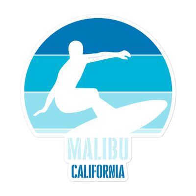 Surfing Malibu California, Californian Surfer Blue Design Sticker