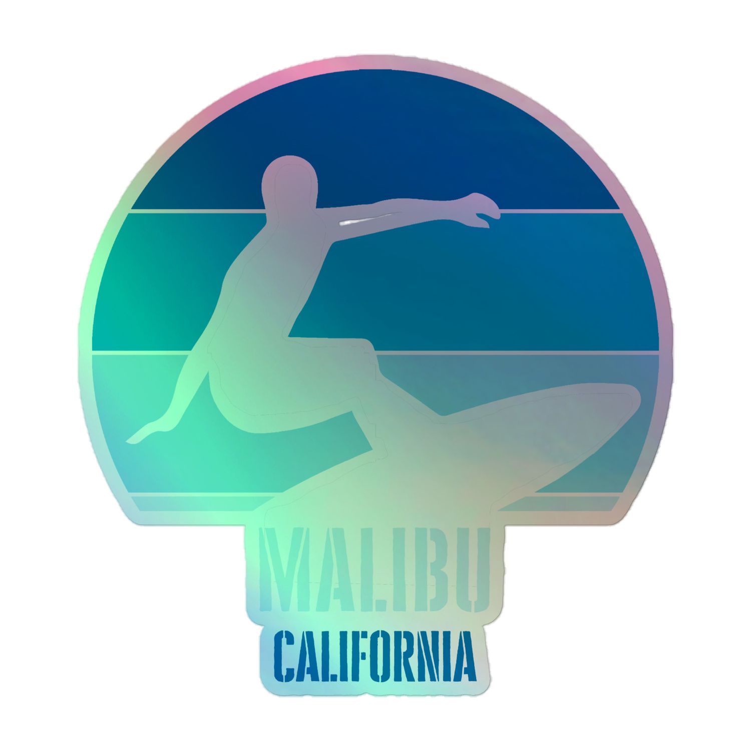Surfing Malibu California, Californian Surfer Blue Design Holographic Sticker