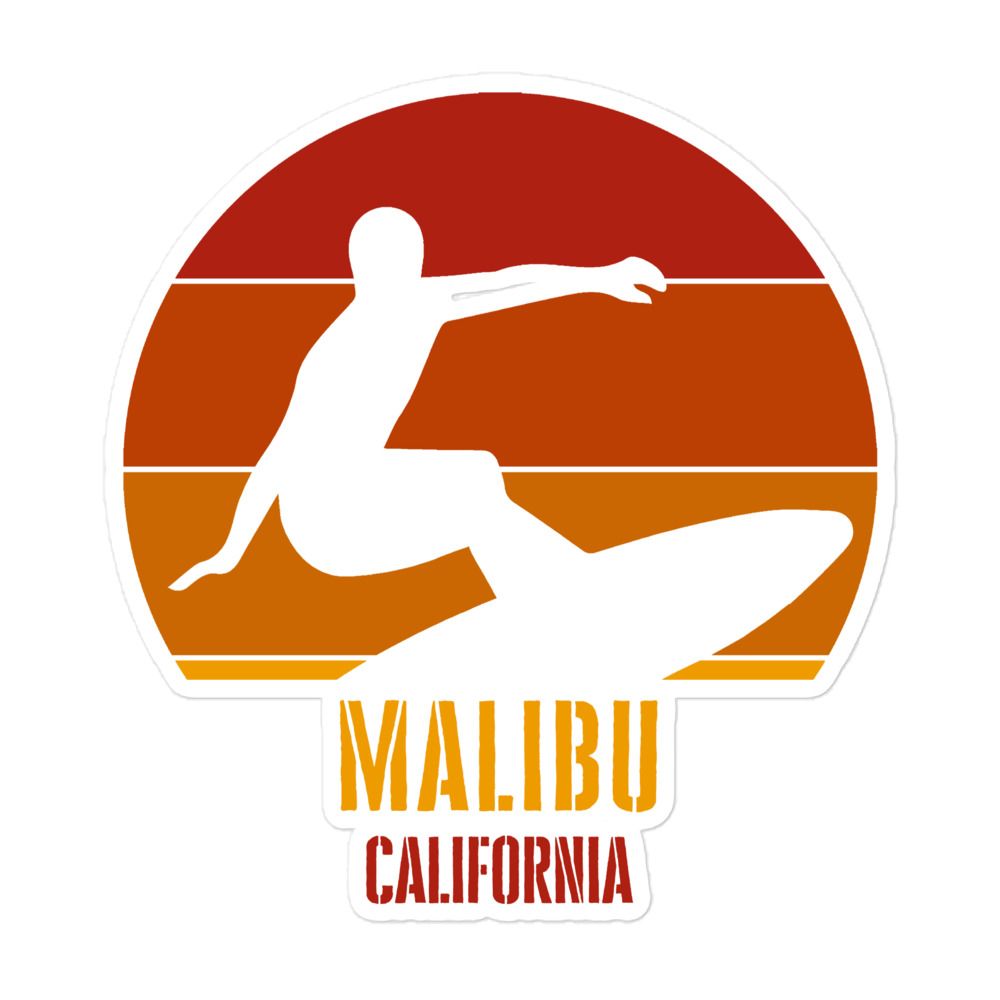 Surfing Malibu California, Californian Surfer Red Design Sticker