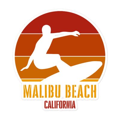 Surfing Malibu Beach California, Californian Surfer Red Design Sticker