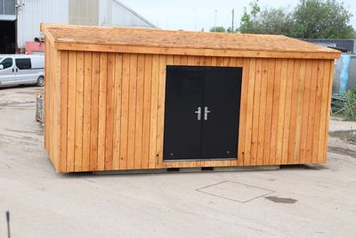 20X8 Welsh Larch Cladded Storage Container / Garden shed with sloping Larch timber shingle roof