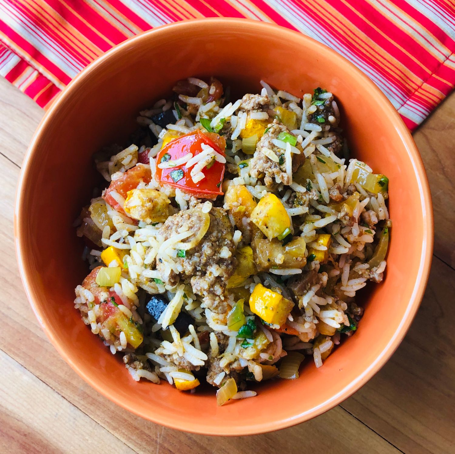 Riz à l&#39;indienne aux courgettes colorées et à l&#39;agneau, Size: Individuel
