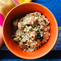 Risotto d&#39;orge à la saucisse et aux épinards, Size: 650gr
