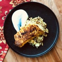 Morue sur riz mélangé aux pois chiches parfumés
