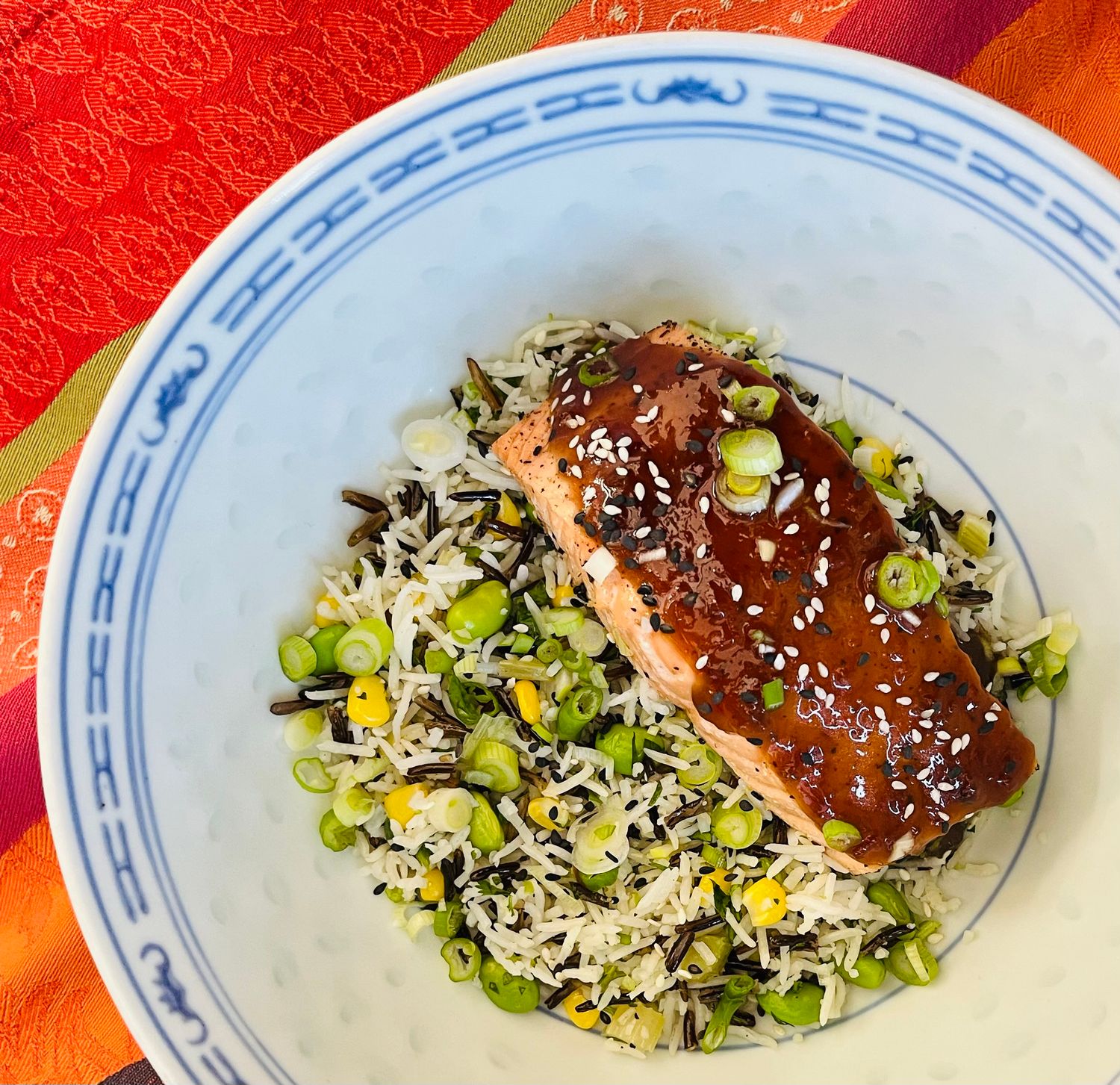 Saumon grillé Teriyaki avec riz au sésame/édamames, Size: Individuel