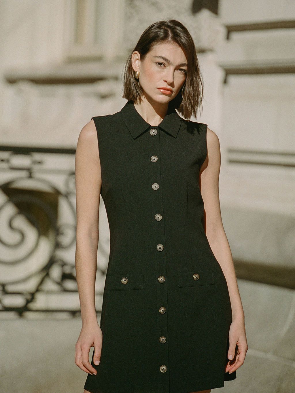 Azra Twill Sleeveless Button Dress