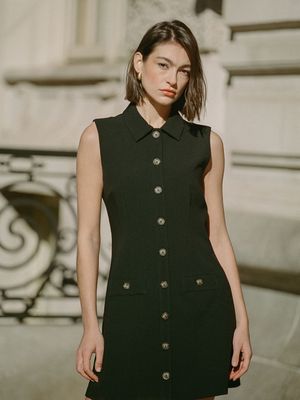 Azra Twill Sleeveless Button Dress