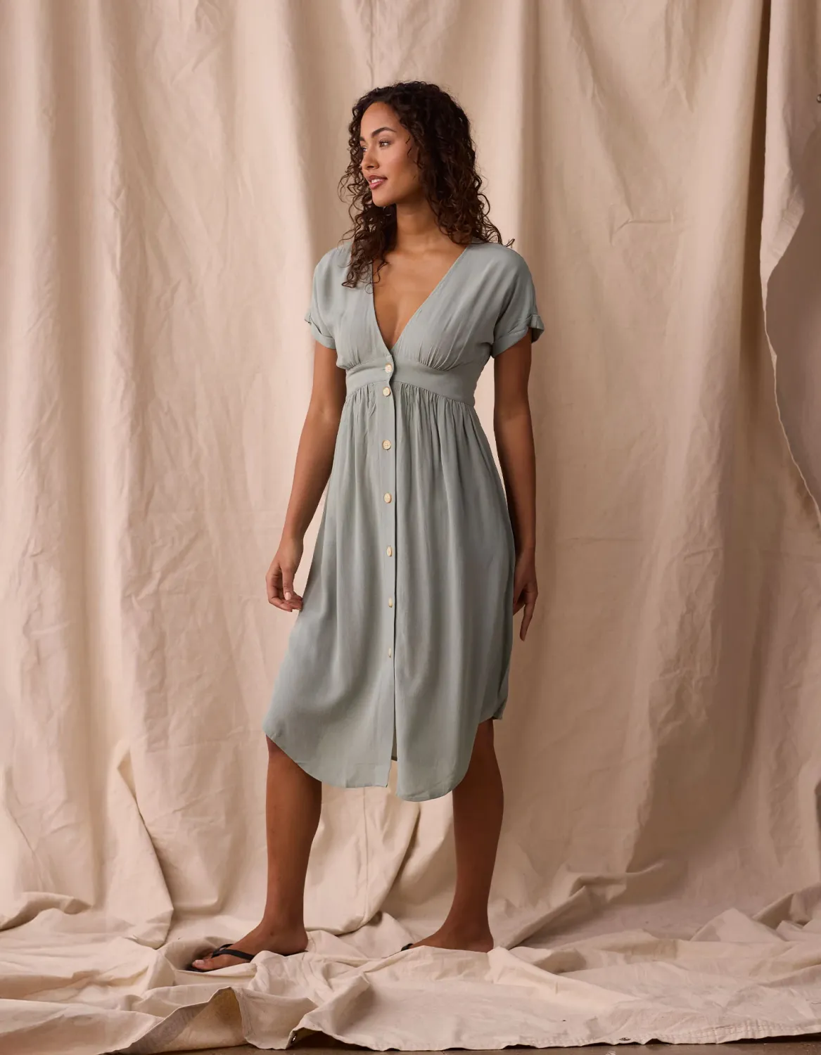 Deep V Button Dress
