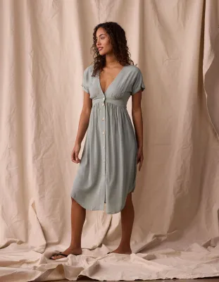 Deep V Button Dress