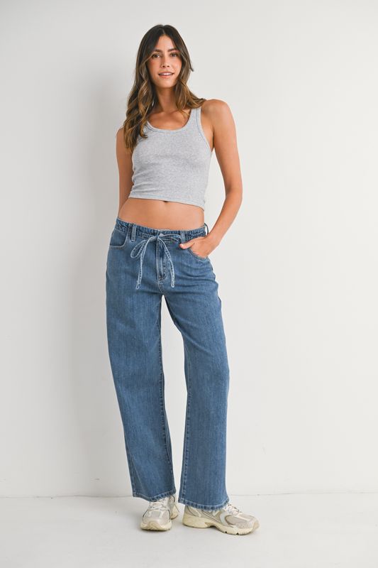 Drawstring Wide Leg Jeans