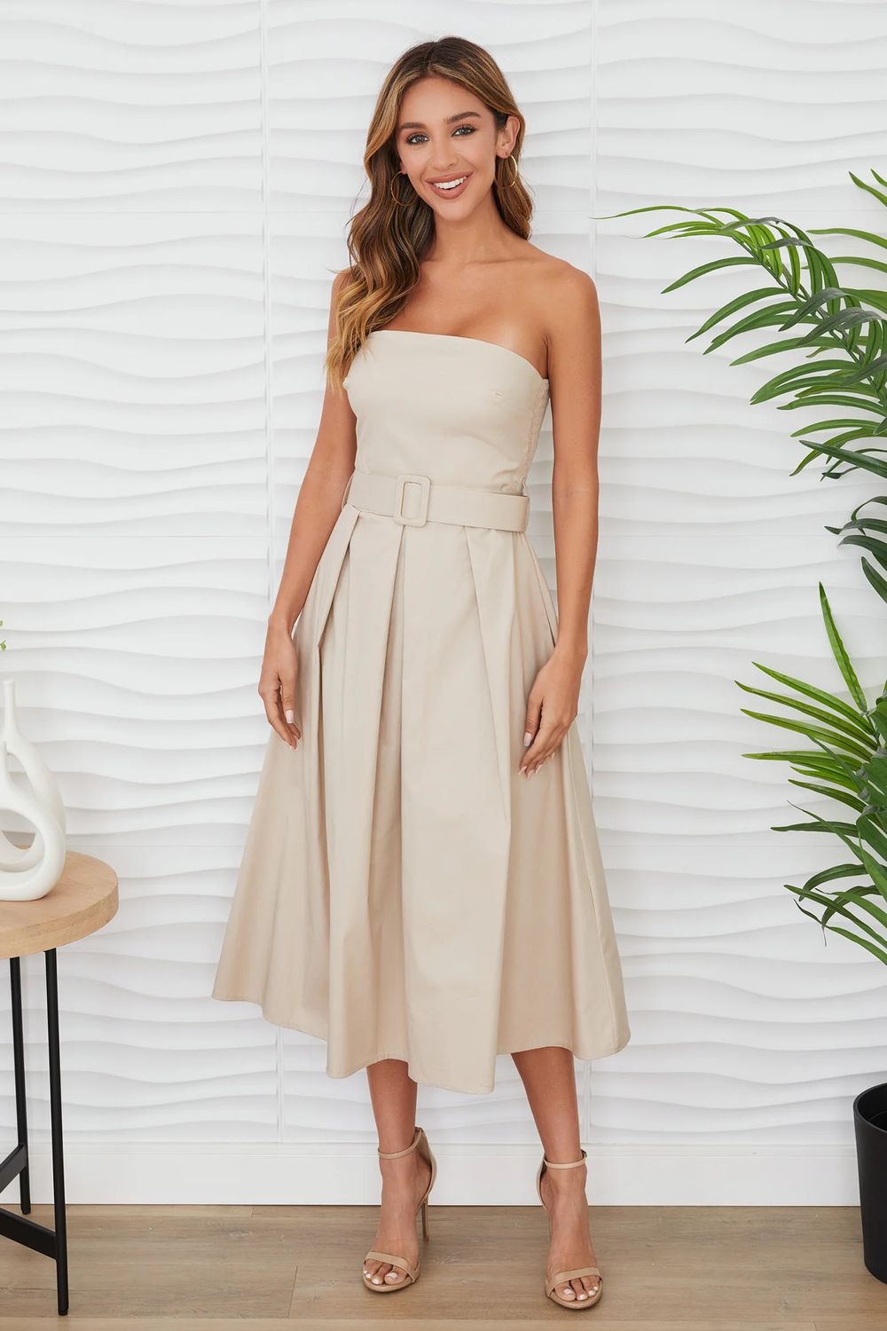 Strapless Midi Dress w/Belt