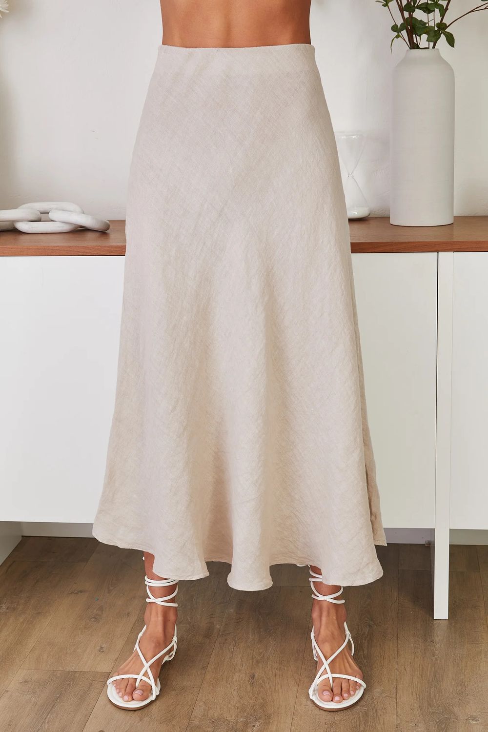 Crinkle Linen Midi Skirt