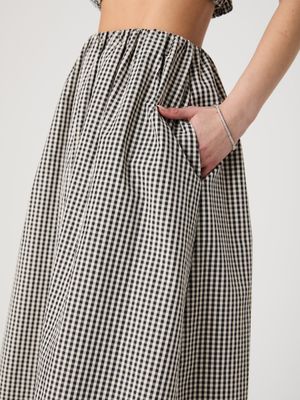 Gingham Ruched Waist Midi Skirt