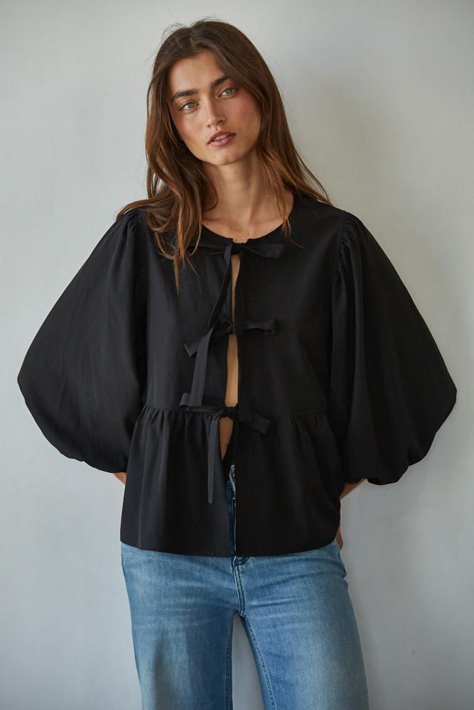 Bow Kisses Tie Front Blouse