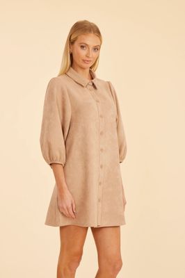 Faux Suede Puff Sleeve Shirt Dress