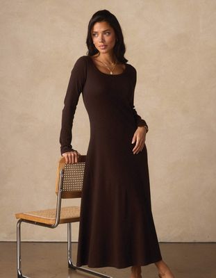 Normal Rib L/S Midi Dress